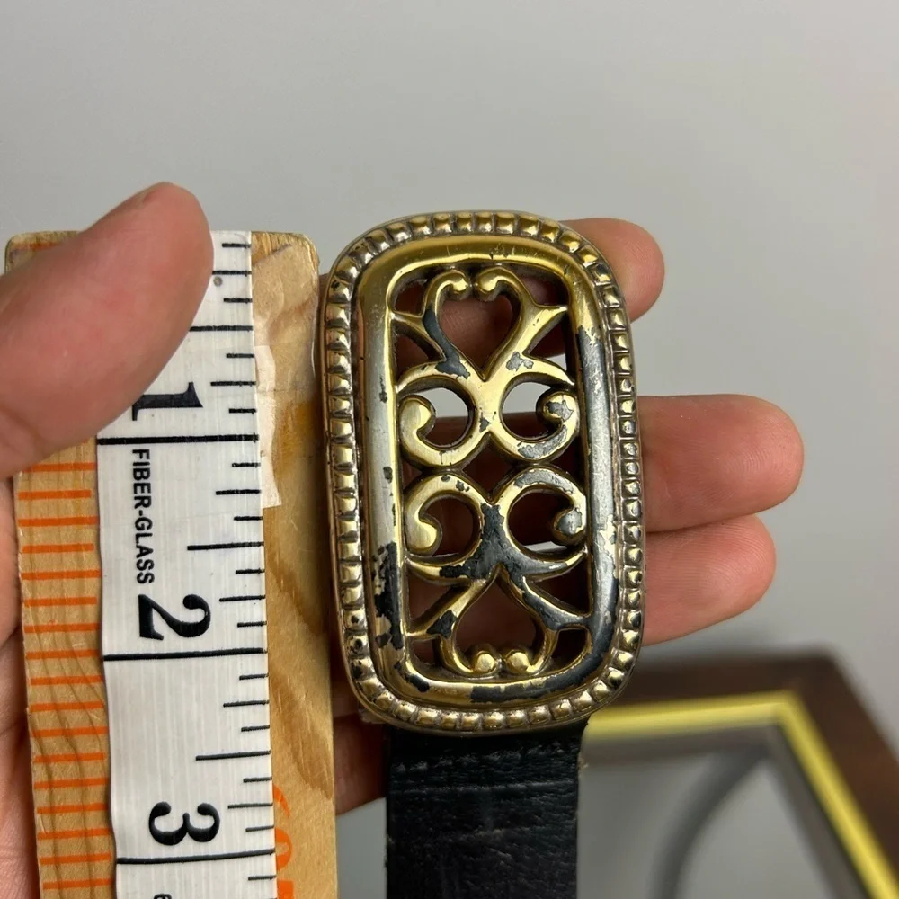 VTG Y2K GAP Belt‎ 30 (34.5”)Women Black Genuine Leather Tooled Buckle Cowgirl